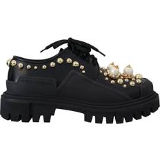 Dolce & Gabbana Dame Lave sko Dolce & Gabbana Black Leather Trekking Derby Embellished Shoes EU36/US5.5