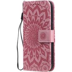 Apple iPhone 15 - Pink Covers med kortholder MAULUND iPhone 15 Læder m. Pung og Strop Mandala Blomst Lyserød