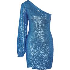 Blå - Dame - Lange kjoler - Polyester Noisy May One-shoulder Paillet Kjole Blå