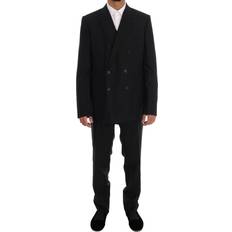 Sort - XL Jakkesæt Dolce & Gabbana Black Wool Breasted Slim Fit Suit IT54