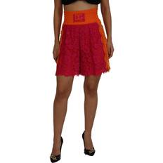 Dolce & Gabbana Dame - Orange Tøj Dolce & Gabbana Pink Orange Lace Bomuld High Waist Shorts Pink