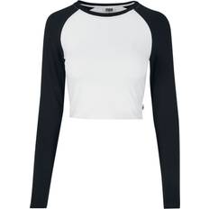 Urban Classics Hvid Skjorter Urban Classics Ladies’ organic cropped retro long-sleeved baseball top Long-sleeve Shirt white black