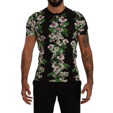 Blomstrede T-shirts Dolce & Gabbana Black Floral Print Crewneck T-shirt IT44