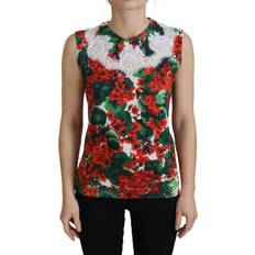 Blomstrede Toppe Dolce & Gabbana White Floral Wool Lace Vest Tank Top IT46