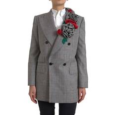 Dolce & Gabbana Dame - Lynlås Jakker Dolce & Gabbana Gray Plaid Rose Applique Coat Blazer Jacket IT42