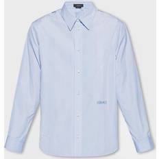 Versace Skjorter Versace Embroidered pinstriped cotton shirt blue