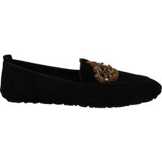 4 - Herre - Læder Loafers Dolce & Gabbana Black Leather Crystal Gold Crown Loafers Shoes EU39/US6