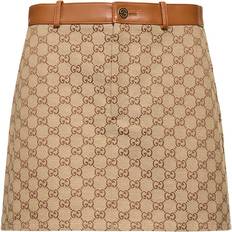 Gucci Nederdele Gucci GG leather-trimmed canvas miniskirt brown