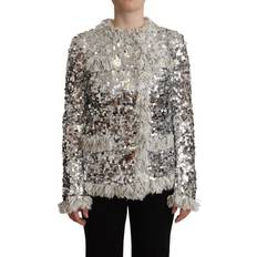 Dolce & Gabbana Dame - Lynlås Jakker Dolce & Gabbana Silver Sequined Shearling Long Sleeves Jacket IT40