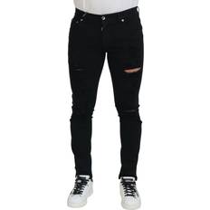 Dolce & Gabbana Slim Jeans Dolce & Gabbana Black Slim Fit Tattered Denim Cotton Jeans IT48