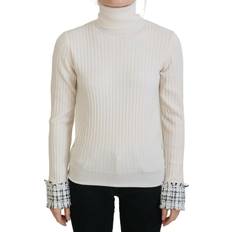 Dolce & Gabbana Uld Sweatere Dolce & Gabbana Ivory Turtleneck Distressed Cuff Pullover Sweater IT38