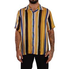 Dolce & Gabbana Stribede Overdele Dolce & Gabbana Yellow Striped Short Sleeve Silk Shirt IT40