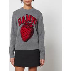 Ganni Polyamid Overdele Ganni Graphic Oneck Pullover Strawberry Kvinde Sweaters hos Magasin Frost Gray