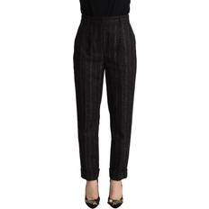 Dolce & Gabbana Stribede Tøj Dolce & Gabbana Black Striped High Waist Tapered Pants IT38