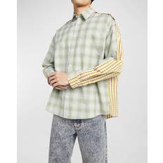 Marni S Skjorter Marni Men's Half-and-Half Plaid Button-Front Shirt Grass Grass