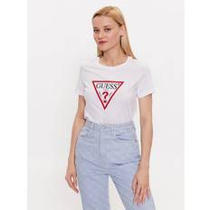 Guess Rund hals Overdele Guess Triangle Logo T-Shirt White