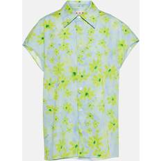 Marni S Skjorter Marni Womens Aquamarine Floral-print Relaxed-fit Cotton Shirt