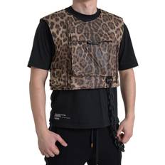 Leopard T-shirts & Toppe Dolce & Gabbana Brown Leopard Silk Sleeveless Sportswear IT46