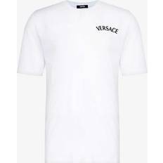Versace T-shirts & Toppe Versace Mens White Logo-embroidered Crewneck Cotton-jersey T-shirt
