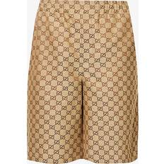 Gucci Sort Shorts Gucci Mens Camel Ebony Monogram Relaxed-fit Linen-blend Shorts
