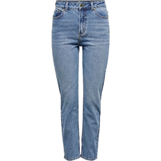 Dame - Elastan/Lycra/Spandex Bukser & Shorts Only Emily Life Hw Ankle Straight Fit Jeans - Blue/Medium Blue Denim