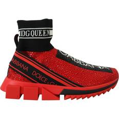 Dolce & Gabbana Rød Sko Dolce & Gabbana Red Bling Sorrento Sneakers Socks Shoes EU35/US4.5
