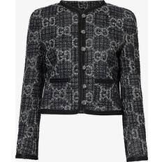 Gucci Sort Overtøj Gucci GG-jacquard Wool-blend Tweed Jacket Womens Dark Grey