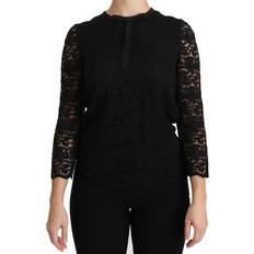 Dame - Nylon - Sort Bluser Dolce & Gabbana Black Lace Long Sleeve Nylon Blouse IT40