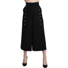 Dolce & Gabbana Uld Sweatere Dolce & Gabbana Black Wide Wool Leg Cropped Trouser Pant IT36