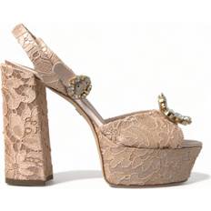 Dolce & Gabbana Pink Sko Dolce & Gabbana Pink Lace Taormina Platform Sandals Shoes EU40/US9.5