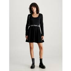 Calvin Klein Kjoler Calvin Klein Logo Tape Long Sleeve Dress Black