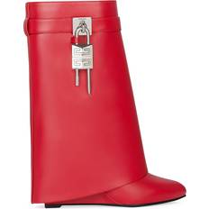 Givenchy Rød Sko Givenchy Shark Lock leather ankle boots red