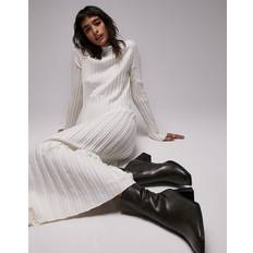 Topshop knitted funnel neck variegated rib maxi dress in ivory-WhiteXS