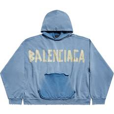 Balenciaga Polyester Tøj Balenciaga Tape Type cotton fleece hoodie blue