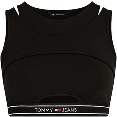 Tommy Hilfiger Dame - Viskose Overdele Tommy Hilfiger Super Cropped Logo Tape Cutout Tank Top - Black