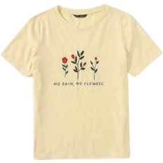 Blomstrede - Gul T-shirts Shein Unity Slogan and Floral Embroidery Top