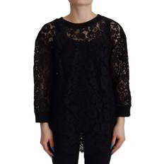 Dame - Nylon - Sort Bluser Dolce & Gabbana Black Floral Lace Pullover Sicily Blouse IT38