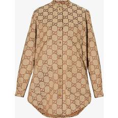 Gucci Lærred - M Skjorter Gucci Womens Camel/ebony Monogram-pattern Textured Regular-fit Cotton-blend Shirt