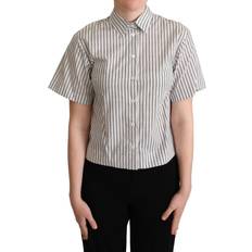 Dolce & Gabbana Dame Skjorter Dolce & Gabbana White Black Striped Collared Shirt IT46