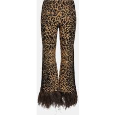 Valentino Brun Tøj Valentino Feather-trimmed leopard-print flared pants brown