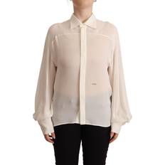 DSquared2 Kort Tøj DSquared2 Off White Silk Long Sleeves Collared Blouse Top IT42