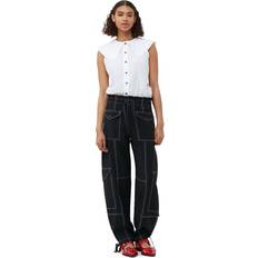 Ganni Polyester Bukser & Shorts Ganni Light Slub Pocket Trousers in Black LENZING ECOVERO/Polyester Women's Black