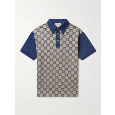 Gucci L Polotrøjer Gucci Panelled Cotton-Jersey and Logo-Jacquard Silk-Blend Polo Shirt Men Blue