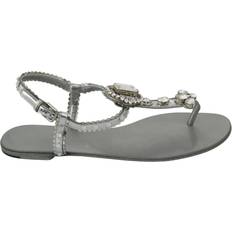 Dolce & Gabbana Sølv Sko Dolce & Gabbana Silver Crystal Sandals Flip Flops Shoes EU38/US7.5