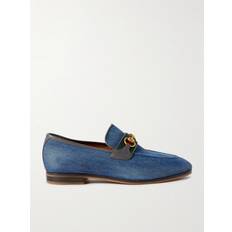 Gucci Læder Lave sko Gucci Paride Leather-Trimmed Denim Horsebit Loafers Men Blue