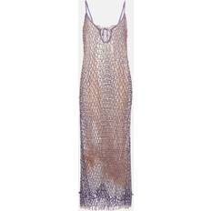 Lange kjoler - Lilla Self-Portrait Beaded fishnet midi dress purple