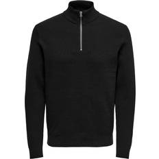 48 - Herre - XL Sweatere Only & Sons Zip Neck Ribbed Pullover - Black