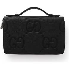 Gucci Monogrammed Full-Grain Leather Travel Wallet - Men Black