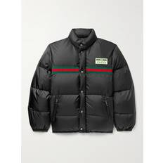 Gucci Sort Overtøj Gucci Logo-Appliquéd Striped Quilted Shell Down Jacket Men Black IT