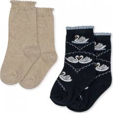Blå - Polyester Strømper Konges Sløjd Kid's Jacquard Swan Socks 2-pack - Navy/Off White